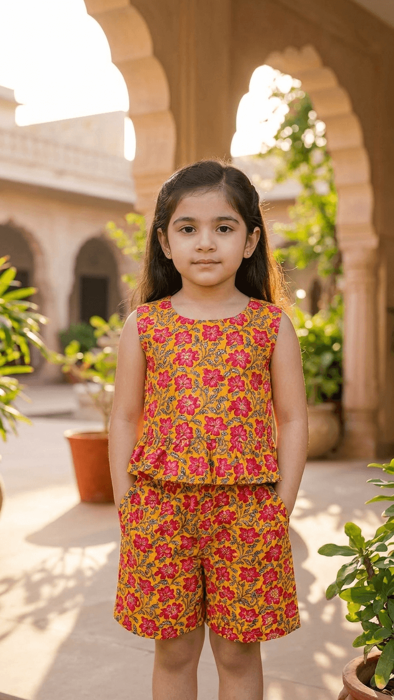Mustard Marigold Frill Top & Shorts Set