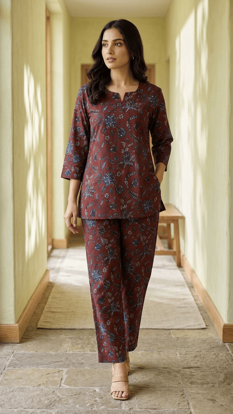 Women's Rust Maroon Ajrakh Cotton Lounge Set