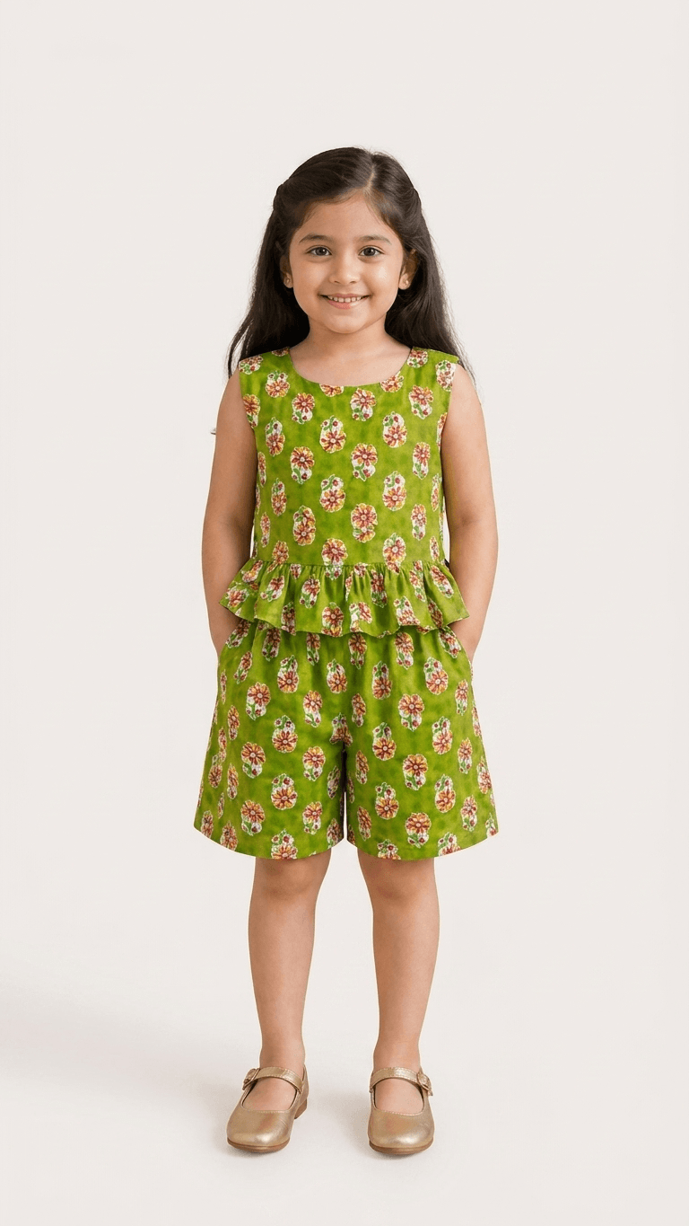 Lime Green Boota Frill Top & Shorts Set