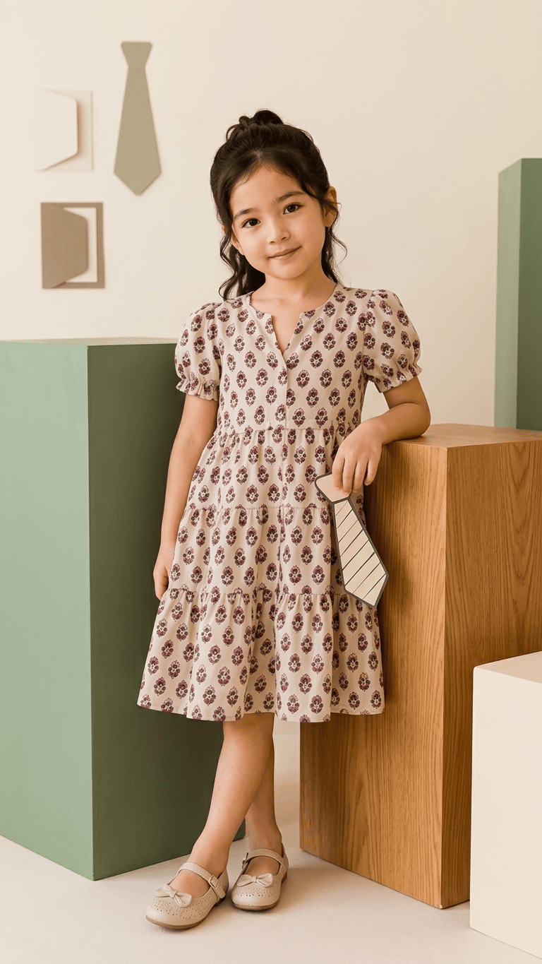 Beige Boota Tiered Cotton Button-Down Frock