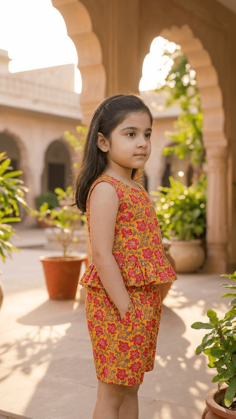 Mustard Marigold Frill Top & Shorts Set