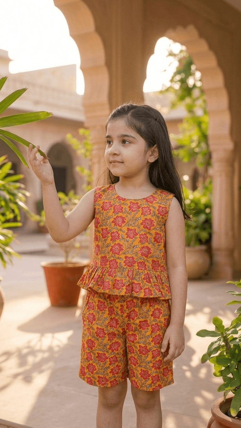 Mustard Marigold Frill Top & Shorts Set