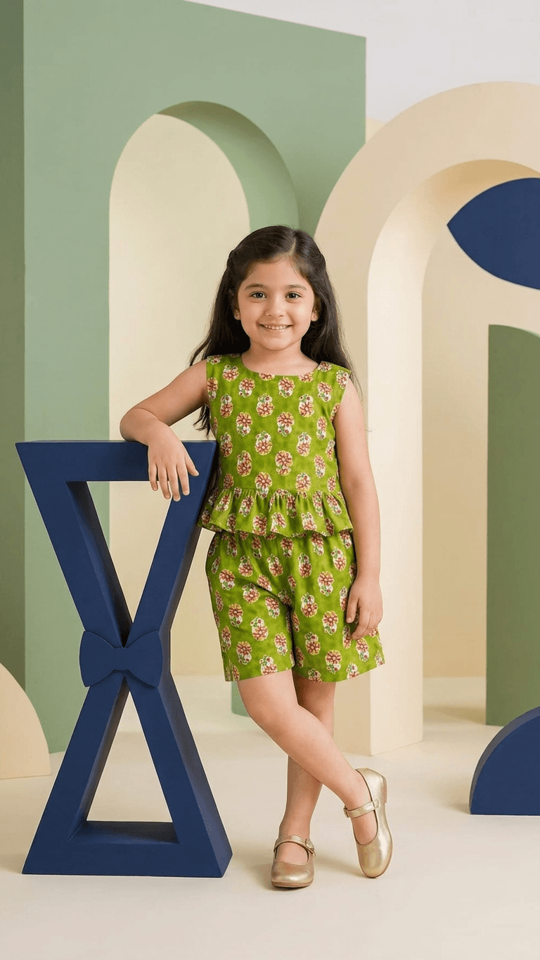 Lime Green Boota Frill Top & Shorts Set