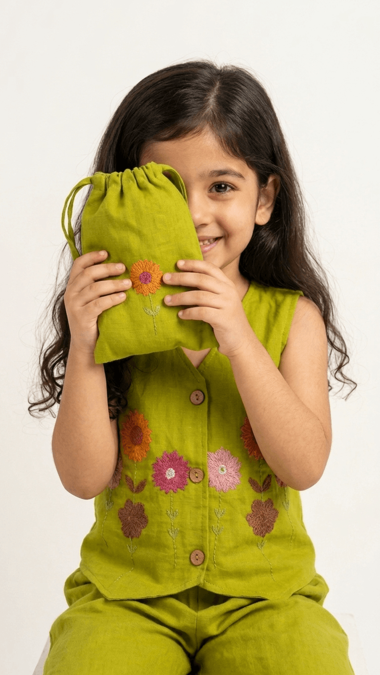 Girls Lime Green Embroidered Waistcoat and Palazzo Co-Ord Set | Kids Indo-Western Casual Festive Fusion Dress