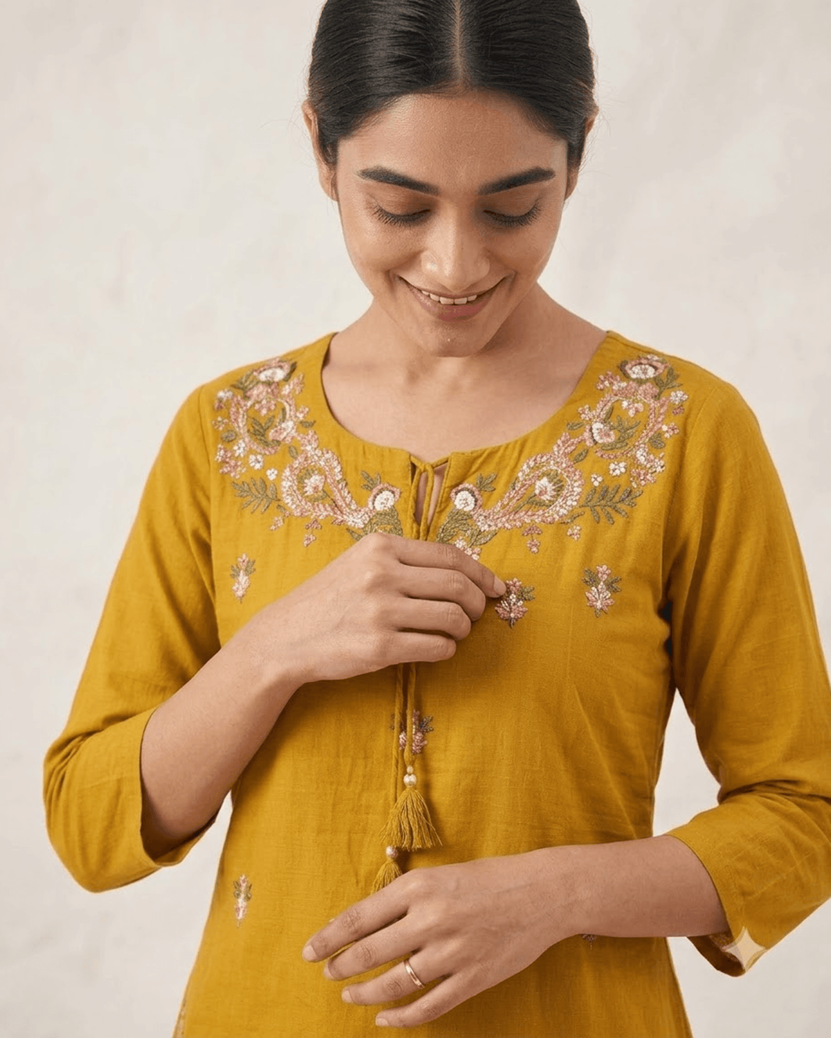 Women's Mustard Yellow Pure Cotton Embroidered Kurta Pant Set – 3-Piece Haldi Traditional Straight Suit Set with Mirror Work