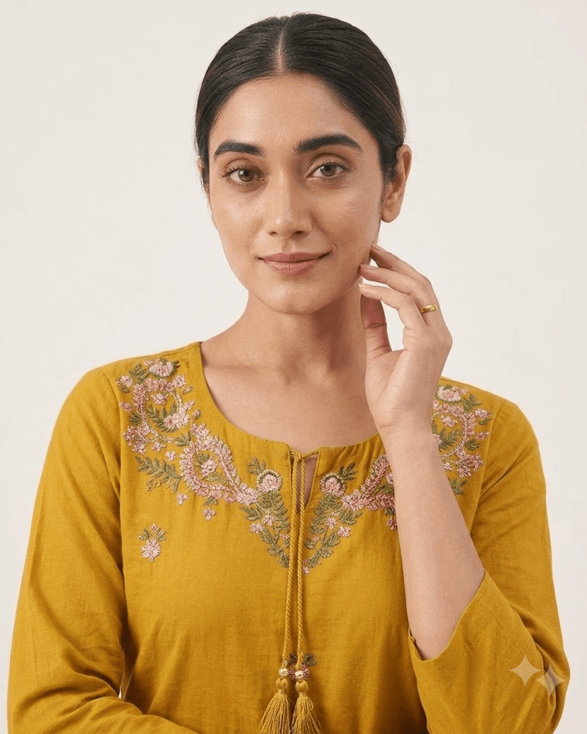 Women's Mustard Yellow Pure Cotton Embroidered Kurta Pant Set – 3-Piece Haldi Traditional Straight Suit Set with Mirror Work