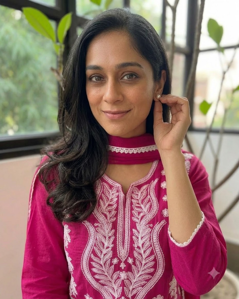 Women's Magenta Pink Embroidered Chikankari Kurta Pant Set with Dupatta – 3-Piece Cotton Mulmul Straight Lucknowi Suit Set