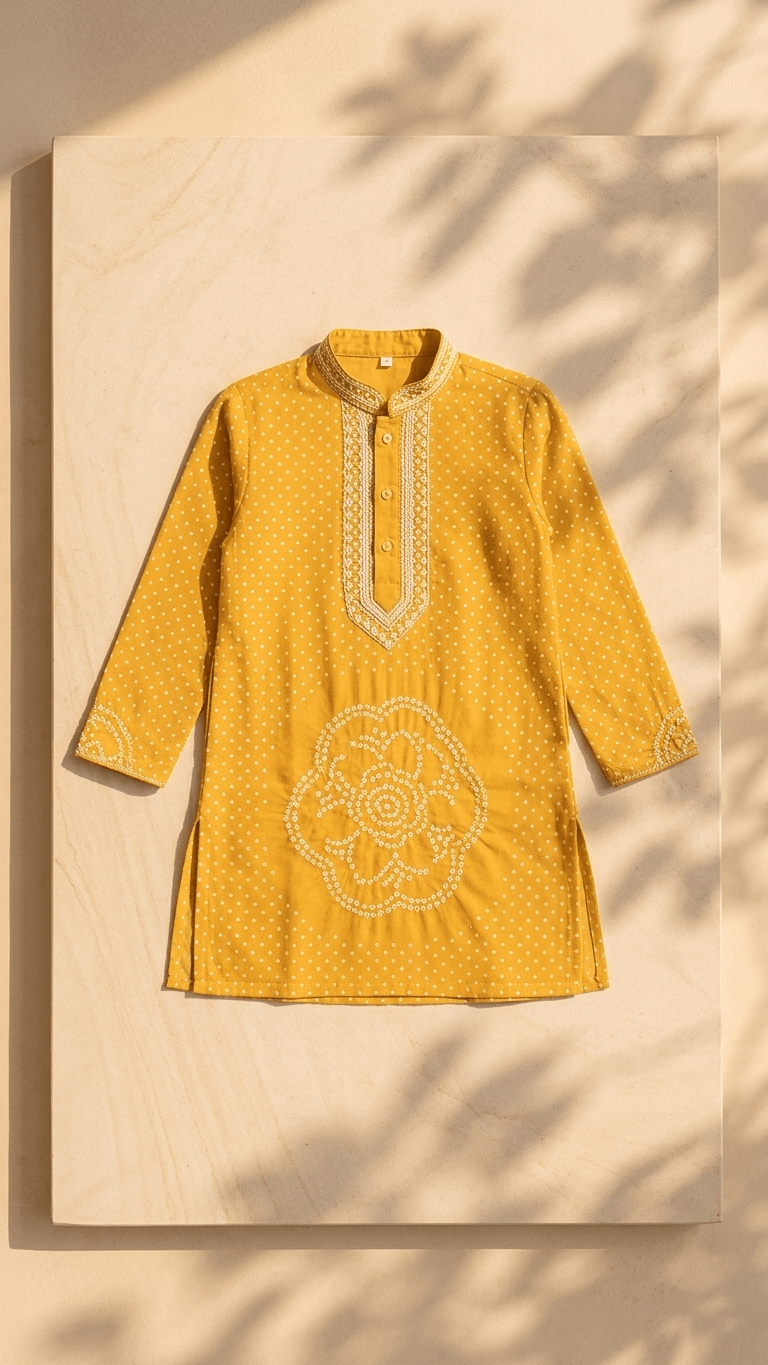 Mustard Yellow Embroidered Kurta Pajama Set for Boys