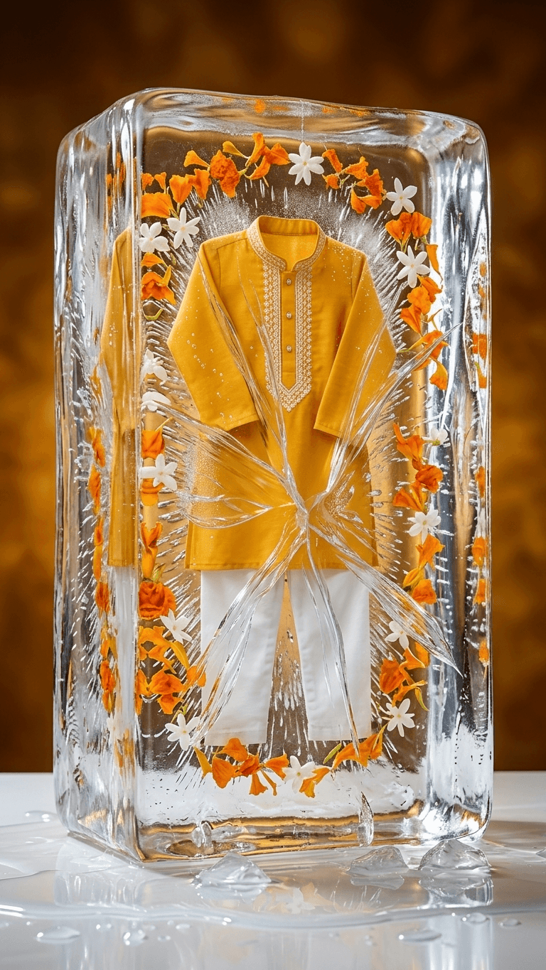 Mustard Yellow Embroidered Kurta Pajama Set for Boys